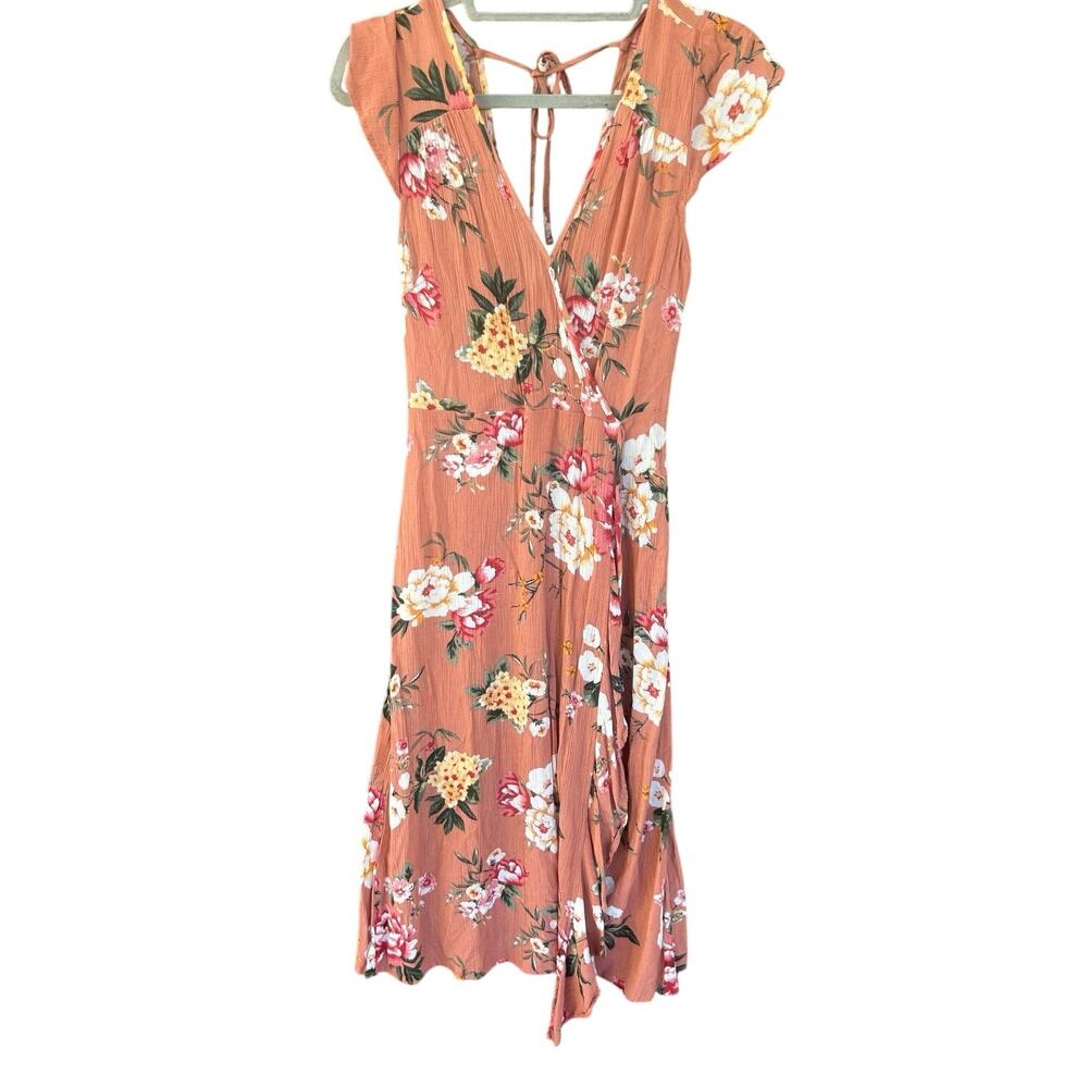 Land of Gypsies Boho Floral Maxi Dress Open Back Tie Festival Cottagecore M